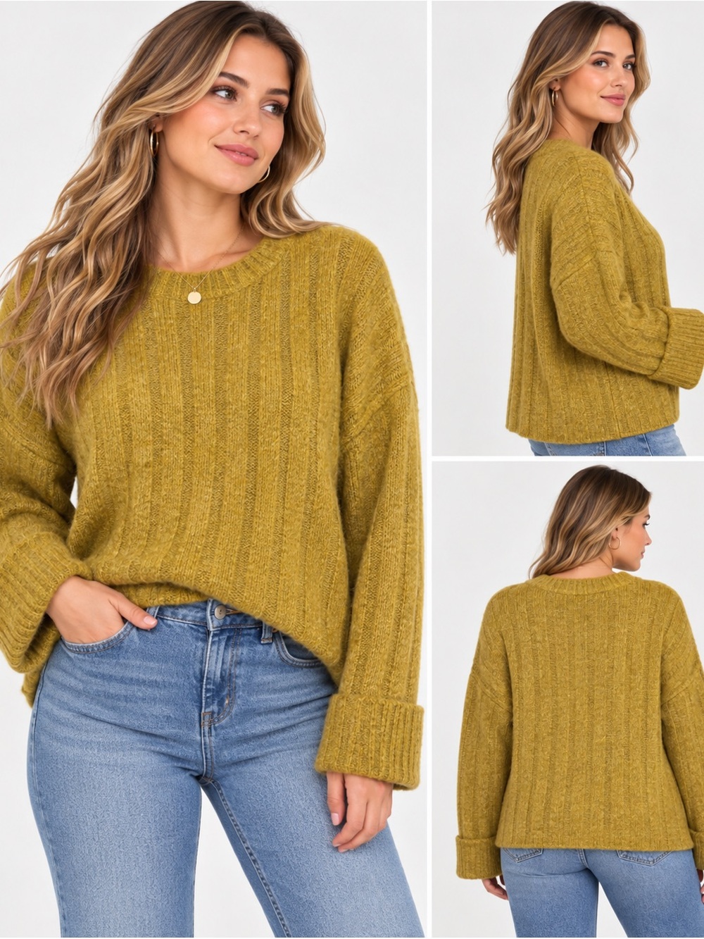J.ING Mustard Yellow Wool Blend Ribbed Knit Sweater S/M NWT